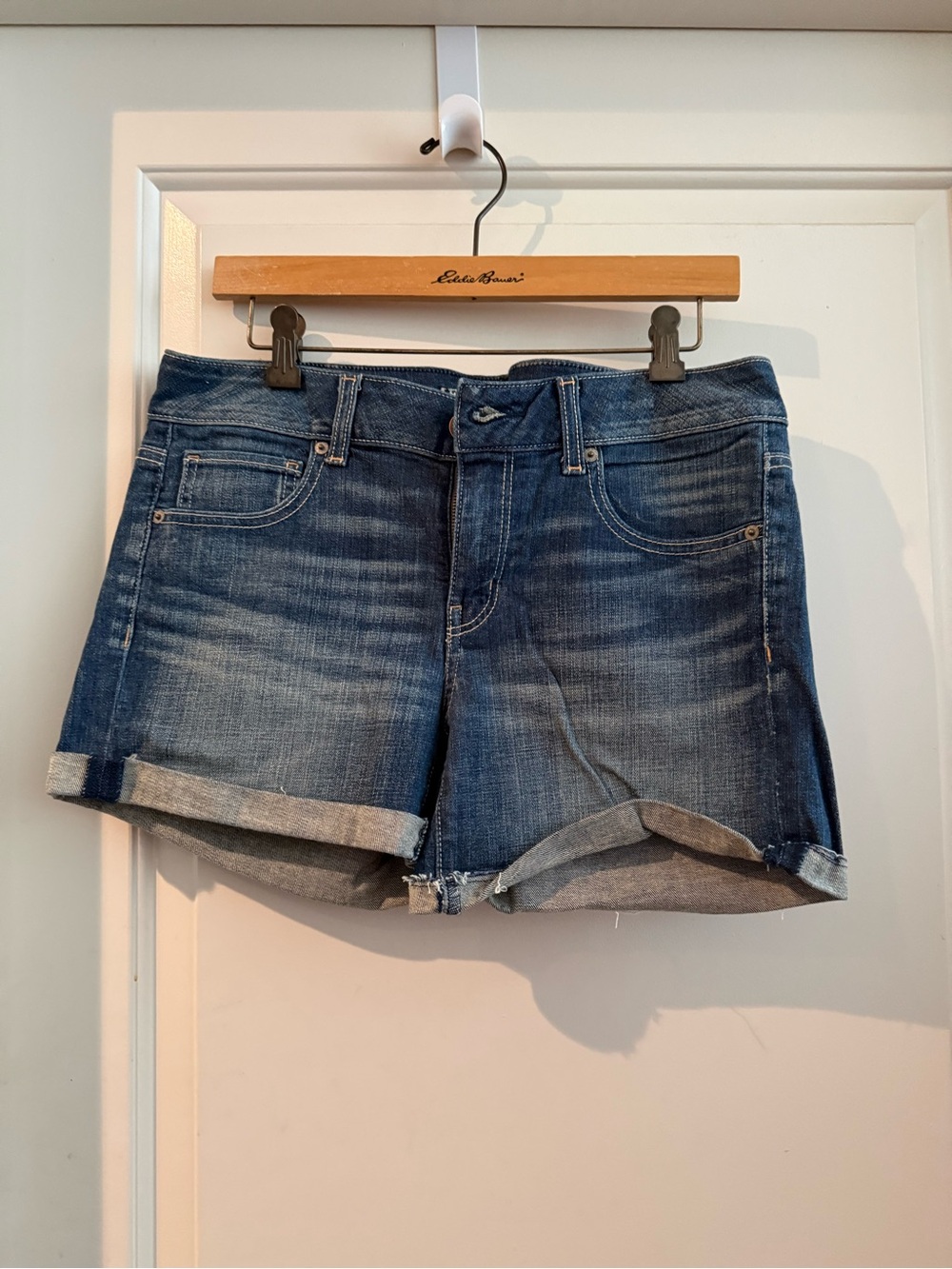 American Eagle Outfitters Dark Blue Rolled Hem Denim Shorts
